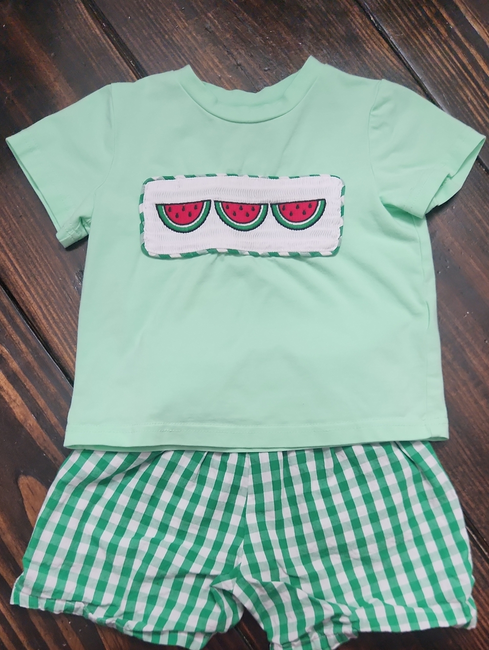 Lil Cactus Mint Green Watermelon Smocked Set